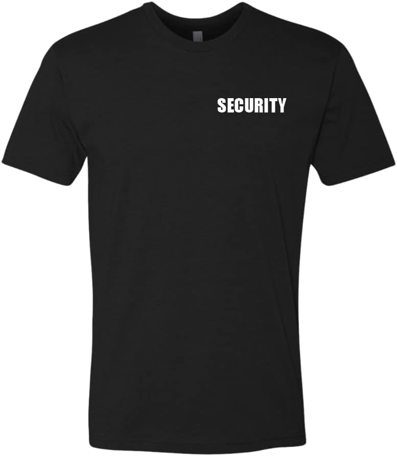 Security Staff Shirt - Left Chest Full Back Logo - Soft Cotton/Poly Next Level T-Shirt - Unisex - Black - As Pictured