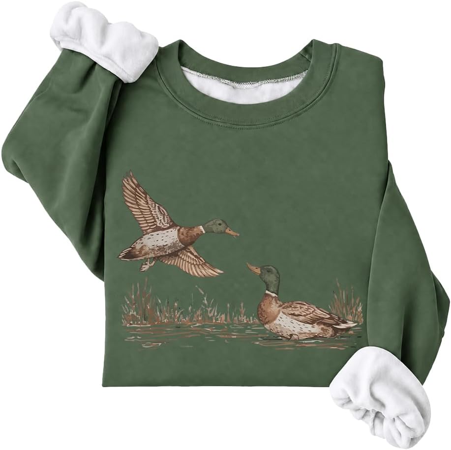 Fleece Lined Mallard Duck Sweatshirt Camo Hunting Season Duck Sweatshirts - Fleece Lined Green-2