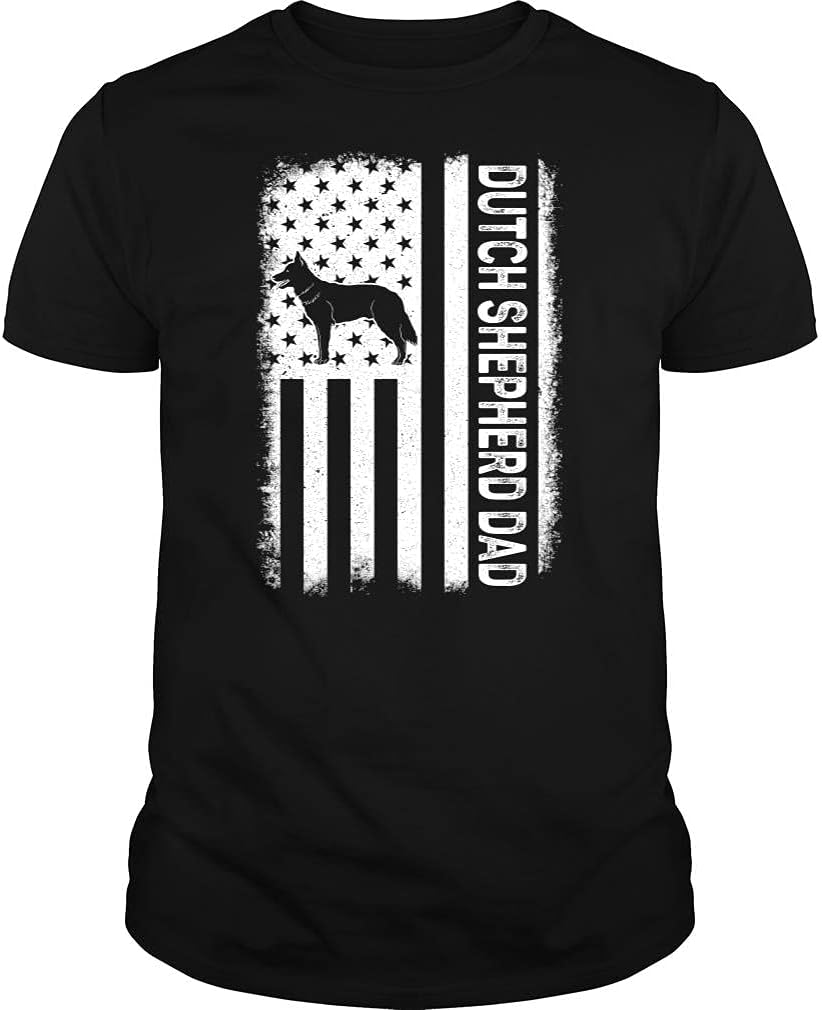 Dutch Shepherd Dad USA Flag Tshirt - Unisex Tee - Black