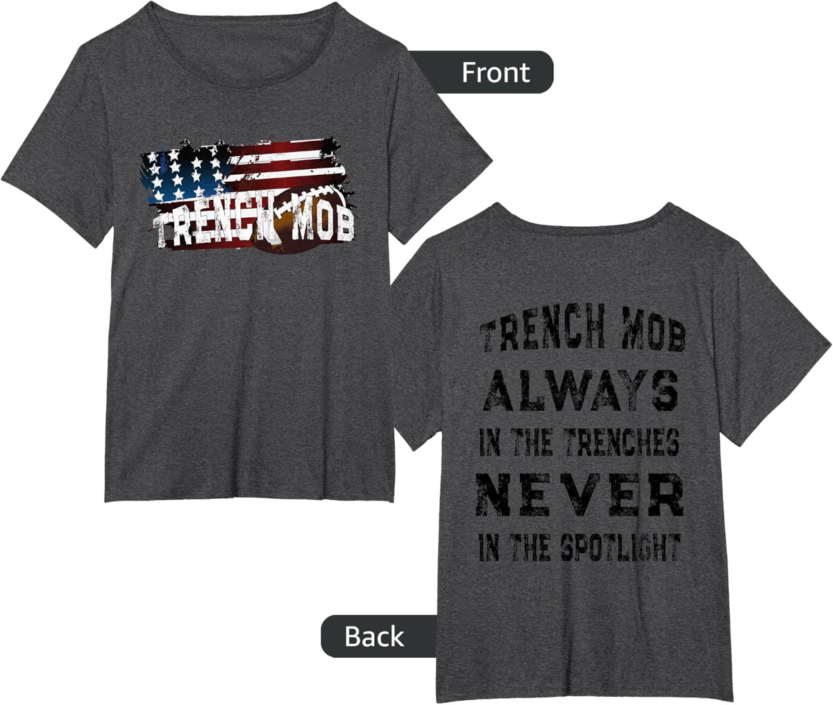 Trench Mob - Football Lineman T-Shirt T-Shirt - Dark Heather Grey