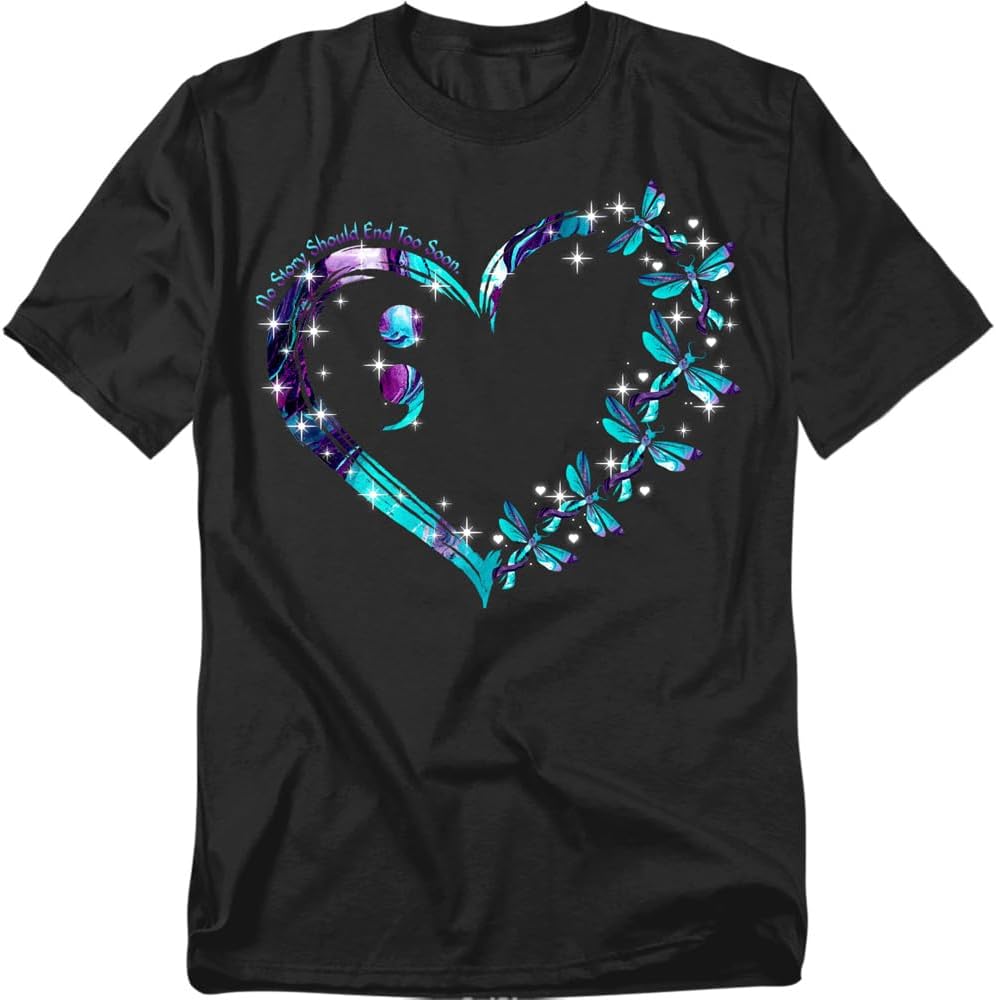 Popfunk Suicide Awareness Dragonfly T Shirt – Mental Health Support Graphic Tee, Unisex Adult - As Pictured