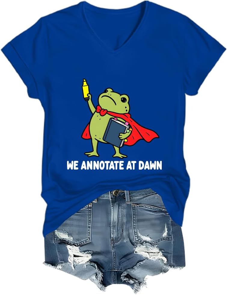 We Annotate At Dawn Shirt Funny Frog Graphic Tee - V-Neck Royal Blue
