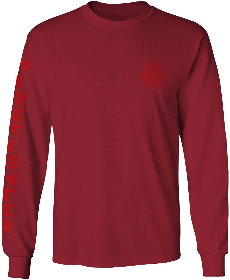 0121. America Patriotic Firefighter Support Seal Thin Red Line Fonts Fireman Long Sleeve Men's - Maroon