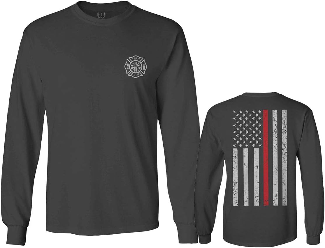 0058. American Flag Thin Red Line Firefighter Support Seal Long Sleeve Men's - Charcoal