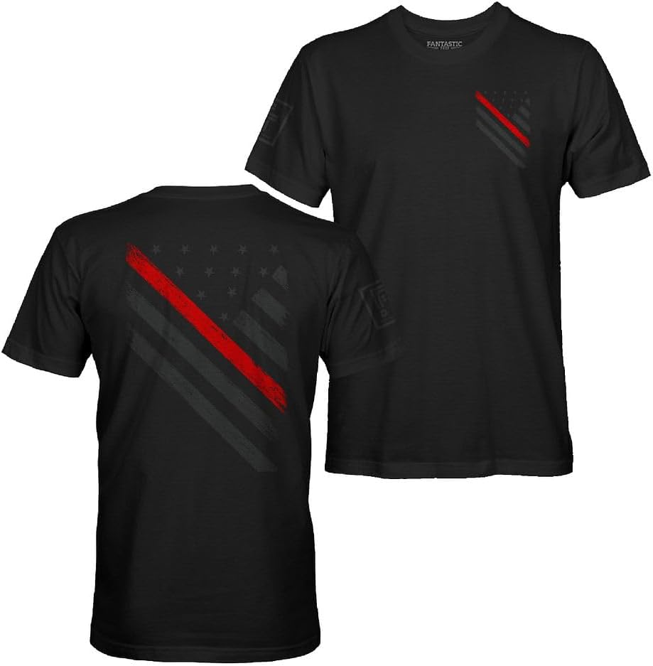 Fantastic Tees American USA Flag Men's Patriotic T-Shirt - Black - Red Line Stealth