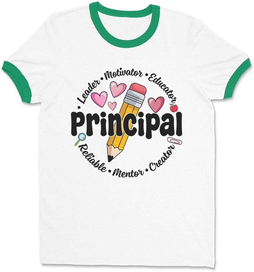 Pencil Principal Ringer T-Shirt Unisex - White\/Kelly Green