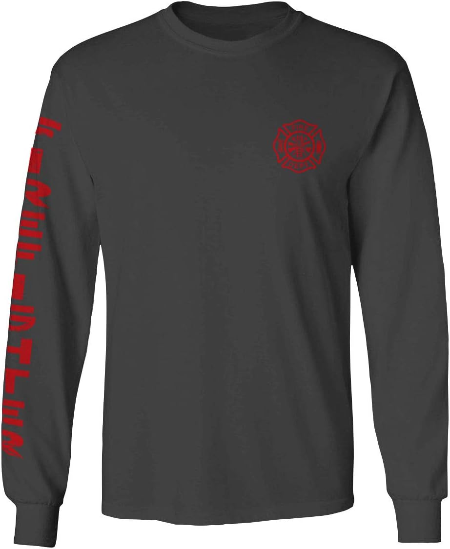 0121. America Patriotic Firefighter Support Seal Thin Red Line Fonts Fireman Long Sleeve Men's - Charcoal