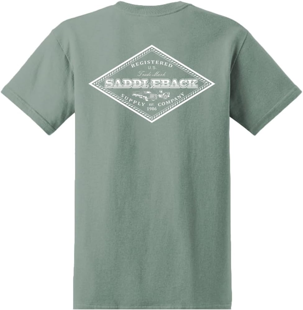 Saddleback Supply Men's Truck & Tractor Logo Heavy Cotton Tees - Stone Green \/ White Truck & Tractor Logo