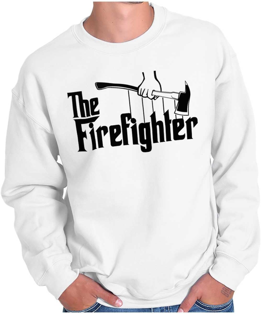 Brisco Brands Funny Fathers Italian Mafia Puppet Movie Logo Men's Graphic Crewneck Sweatshirt - The Firefighter White