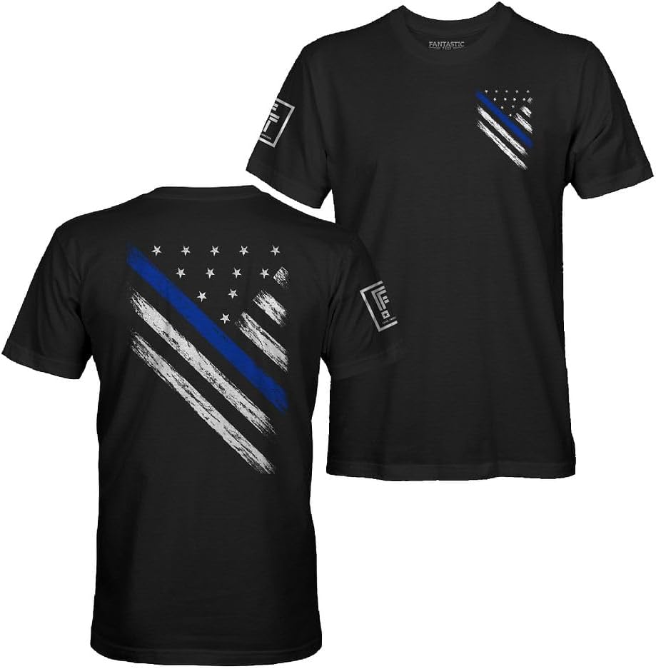 Fantastic Tees American USA Flag Men's Patriotic T-Shirt - Blue Line - Black Shirt