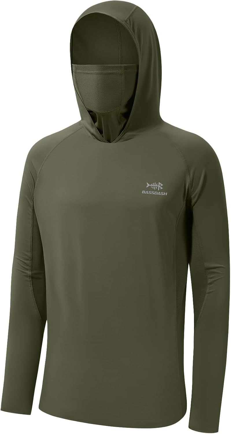 BASSDASH Men's UPF 50+ Camo Long Sleeve Hunting Fishing Hoodie Shirt - Moss Olive