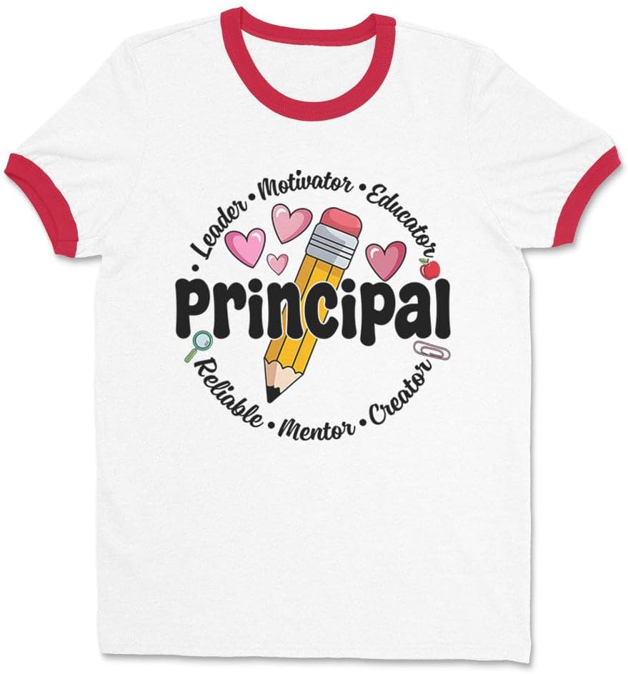 Pencil Principal Ringer T-Shirt Unisex - White\/Red