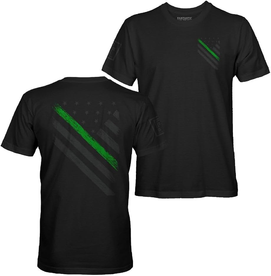 Fantastic Tees American USA Flag Men's Patriotic T-Shirt - Stealth Green Line
