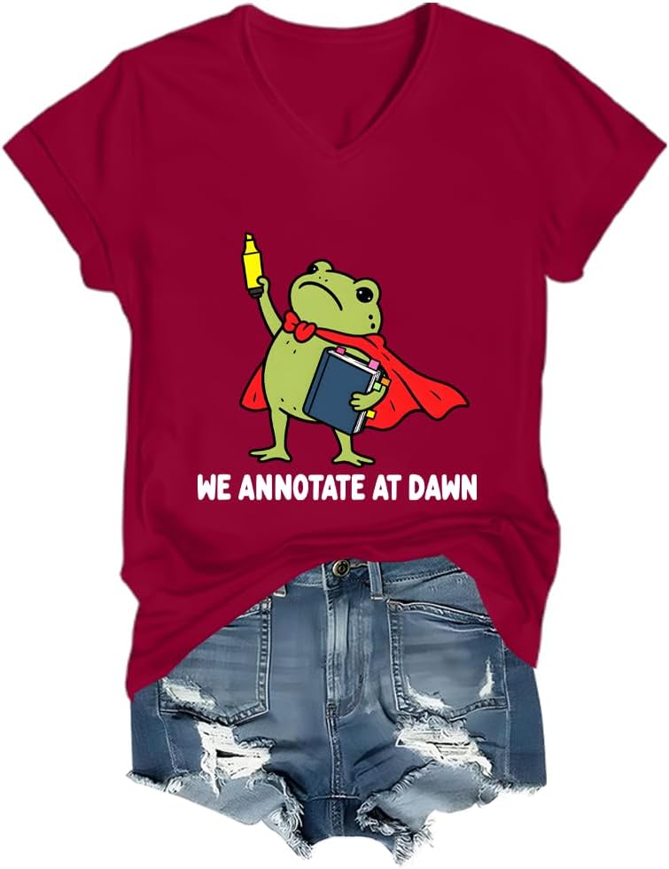 We Annotate At Dawn Shirt Funny Frog Graphic Tee - V-Neck Claret
