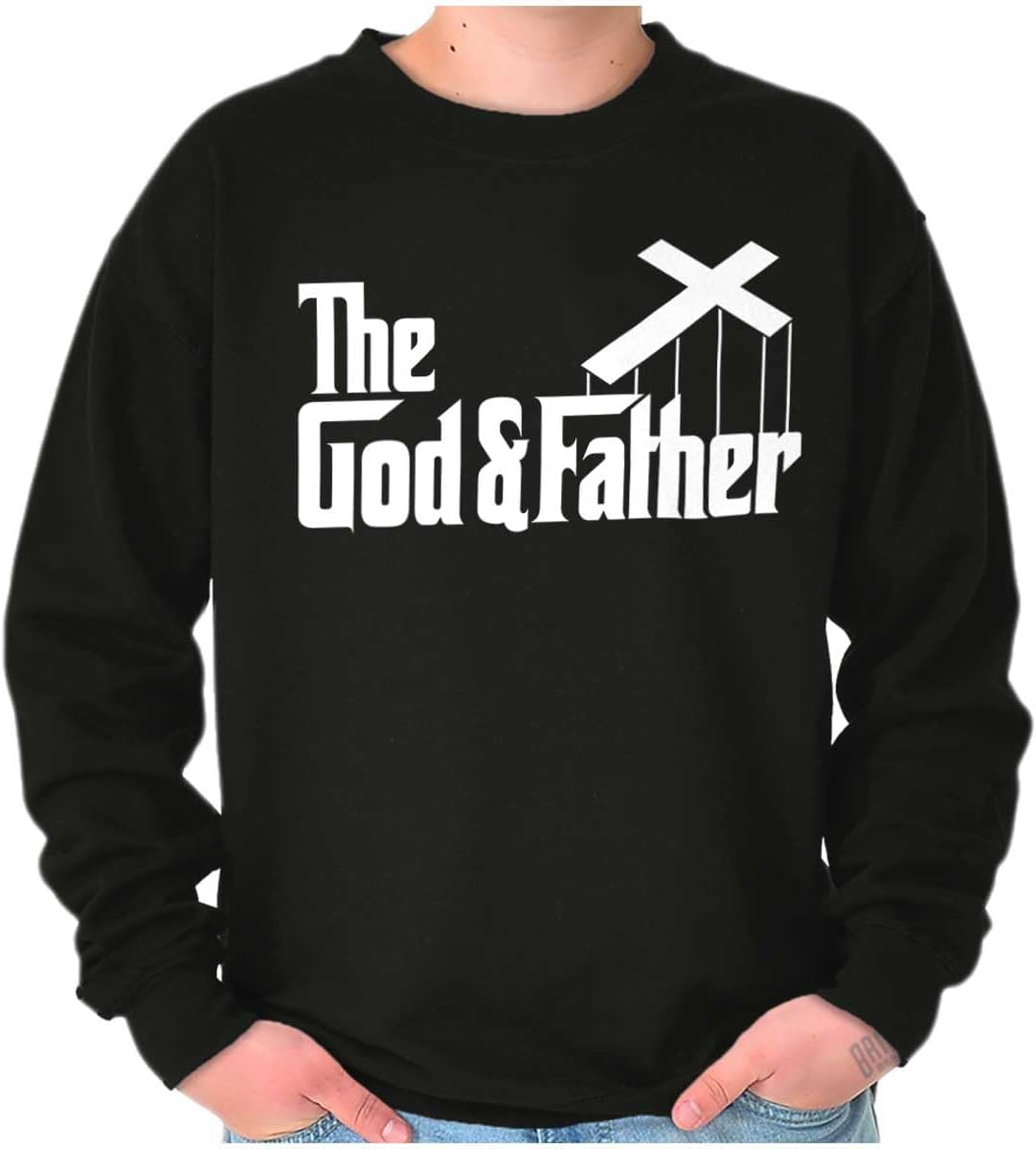 Brisco Brands Funny Fathers Italian Mafia Puppet Movie Logo Men's Graphic Crewneck Sweatshirt - The God and Father Black