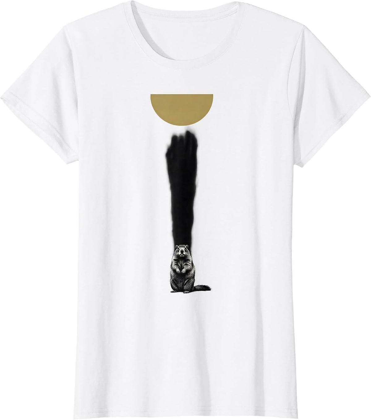 Women's Groundhog Shadow Minimalist Cute Small Animal Humor T-Shirt - White