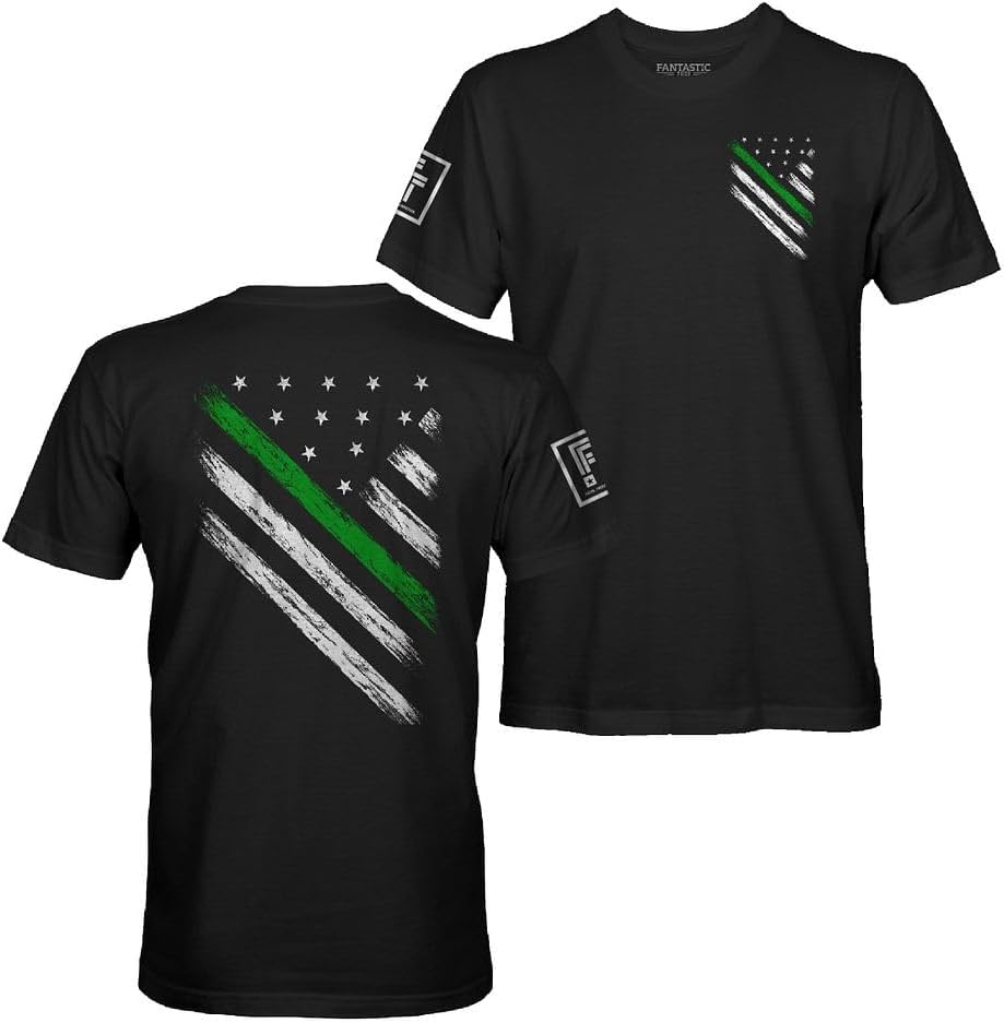 Fantastic Tees American USA Flag Men's Patriotic T-Shirt - Green Line - Black Shirt