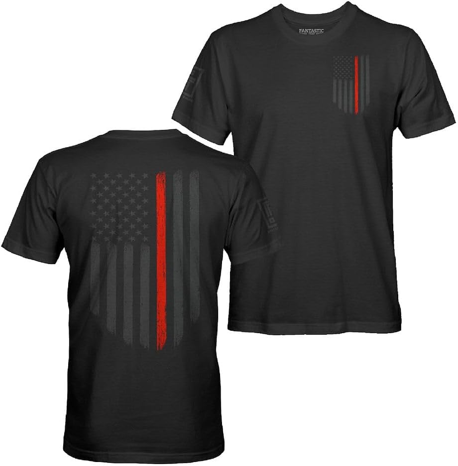 Fantastic Tees American Patriotic USA Flag Men's T-Shirt - Black - Red Line Stealth
