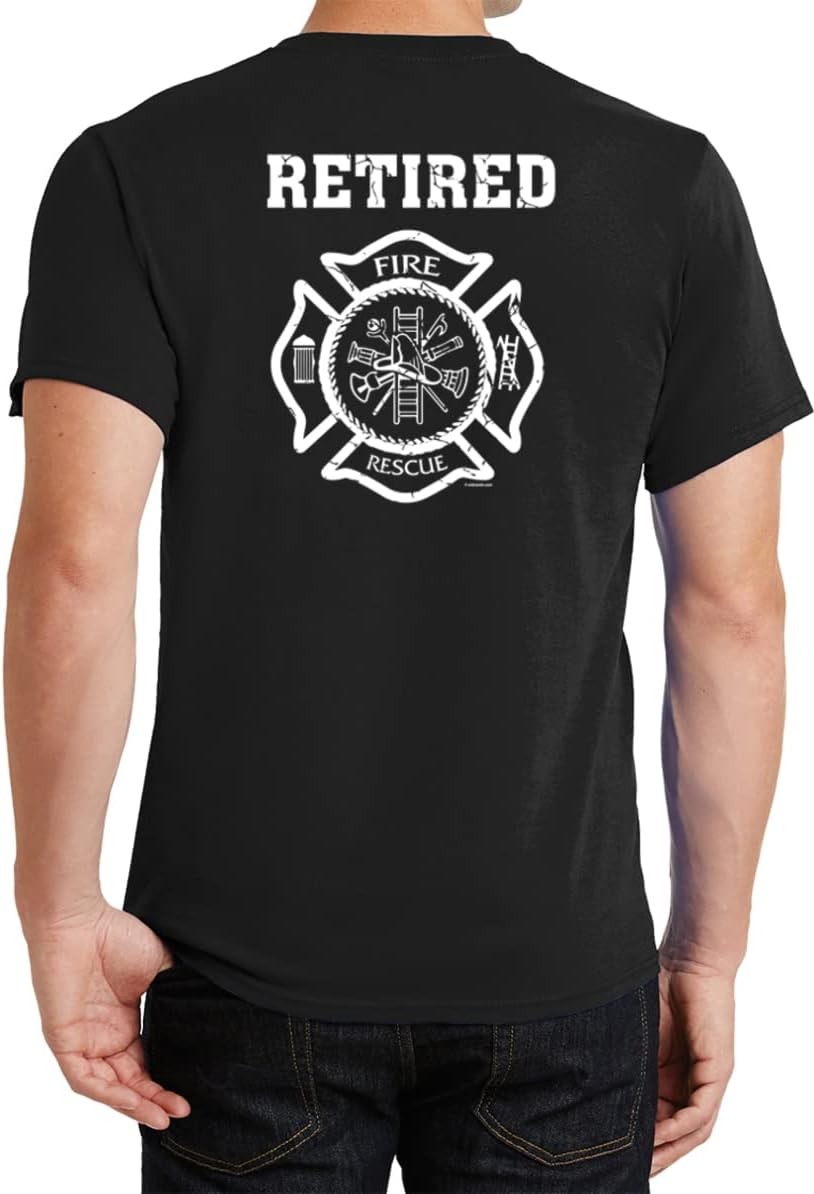 Buy Cool Shirts Retired Firefighter T-Shirt Front and Back - Black