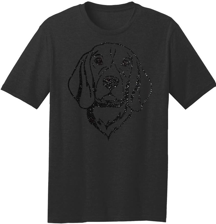 Dogline Mens Beagle Dog Lovers Glitter Graphic Tee Shirt - Black