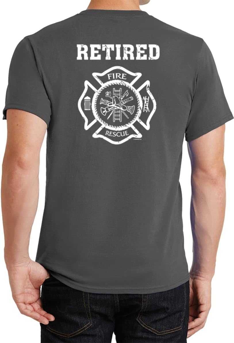 Buy Cool Shirts Retired Firefighter T-Shirt Front and Back - Charcoal