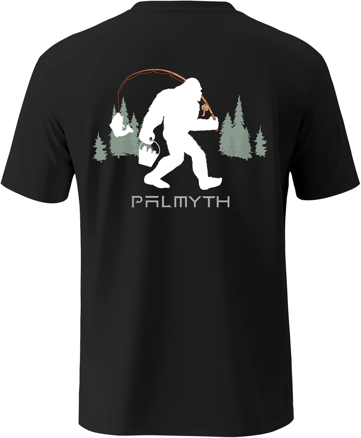 Palmyth Fishing Shirts for Men Short Sleeve UPF 50+ T-Shirt Quick Dry - Black \/ Bigfoot Bucket