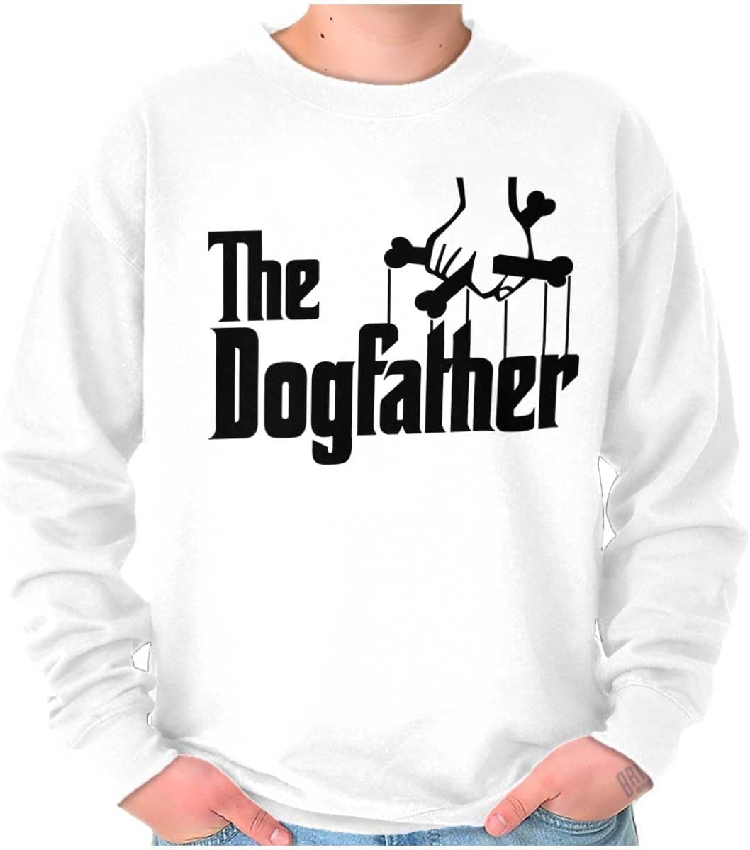 Brisco Brands Funny Fathers Italian Mafia Puppet Movie Logo Men's Graphic Crewneck Sweatshirt - The Dog Father White