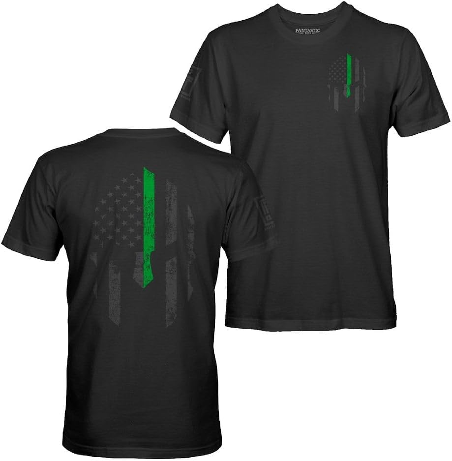 American USA Flag Patriotic Spartan Men's T-Shirt - Stealth Green Line