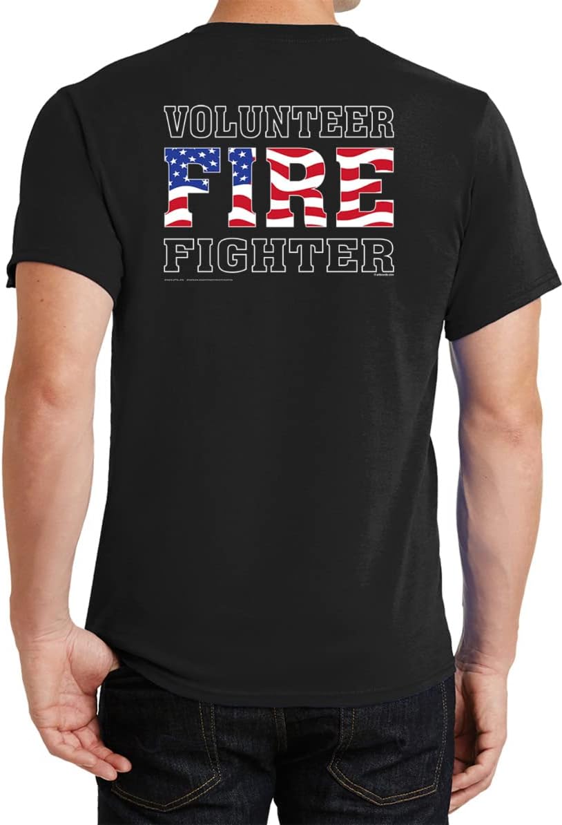 Buy Cool Shirts Volunteer Firefighter US Flag T-Shirt Front and Back - Black