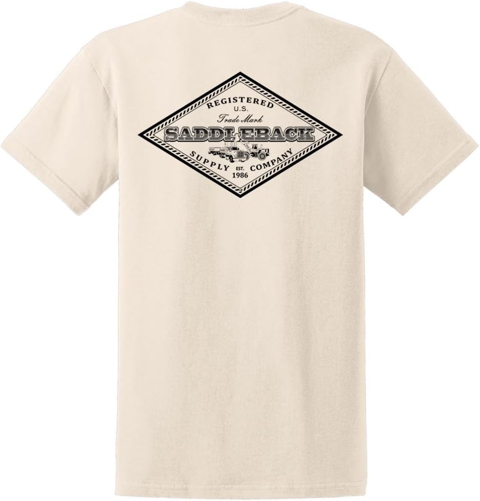 Saddleback Supply Men's Truck & Tractor Logo Heavy Cotton Tees - Natural \/ Black Truck & Tractor Logo