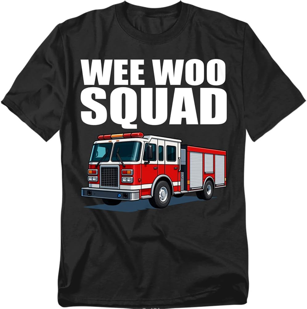 Popfunk Wee Woo Squad T-Shirt – Funny Firefighter Humor Tee, Women, Unisex - Black