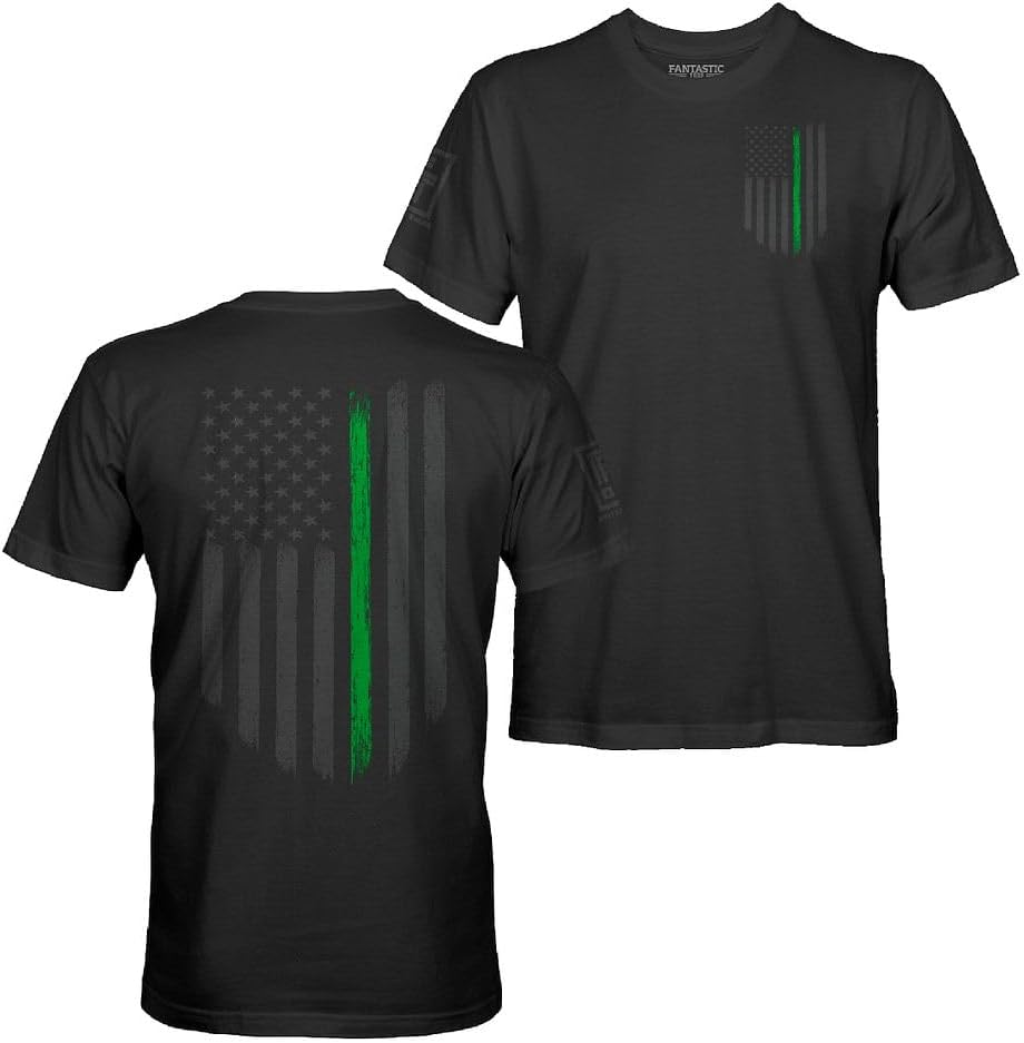 Fantastic Tees American Patriotic USA Flag Men's T-Shirt - Stealth Green Line