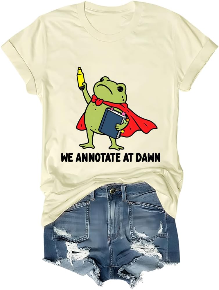 We Annotate At Dawn Shirt Funny Frog Graphic Tee - Crew Neck Creamy Yellow1