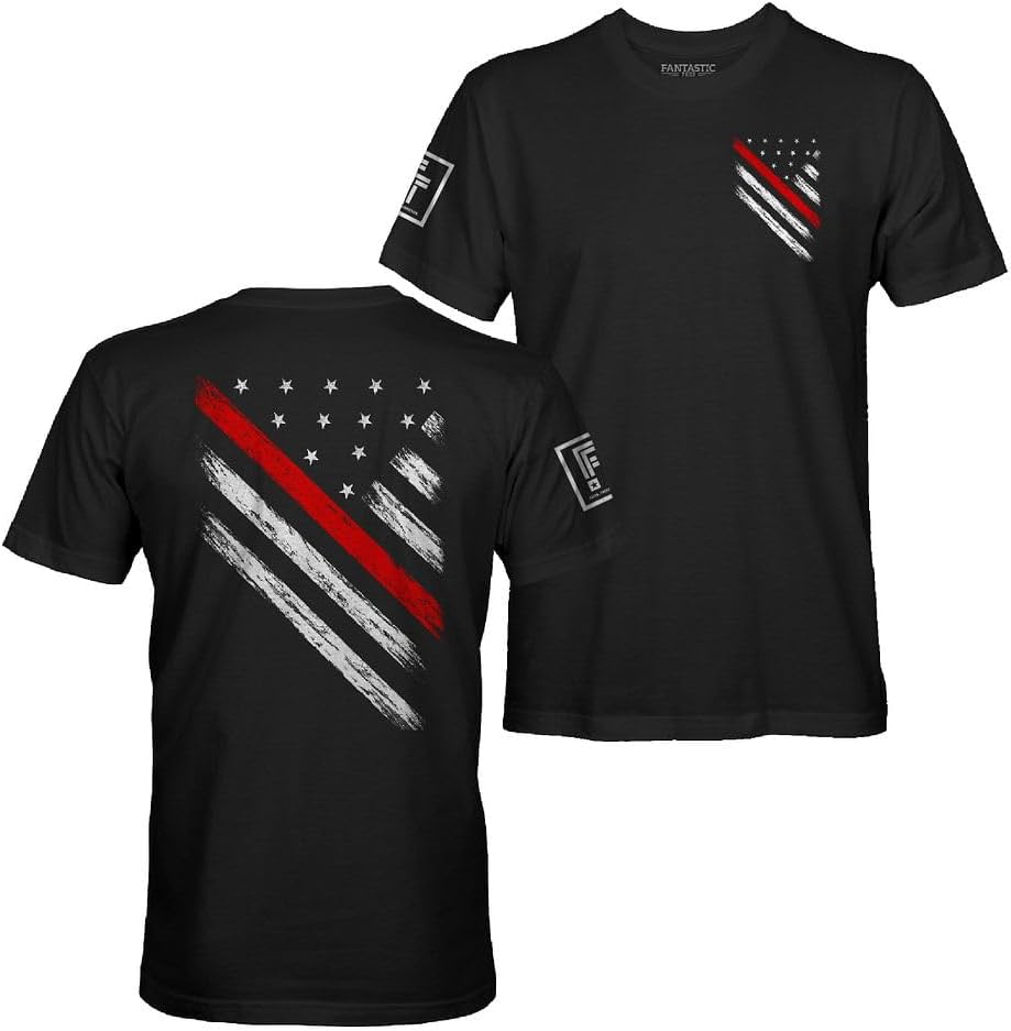 Fantastic Tees American USA Flag Men's Patriotic T-Shirt - Red Line - Black Shirt