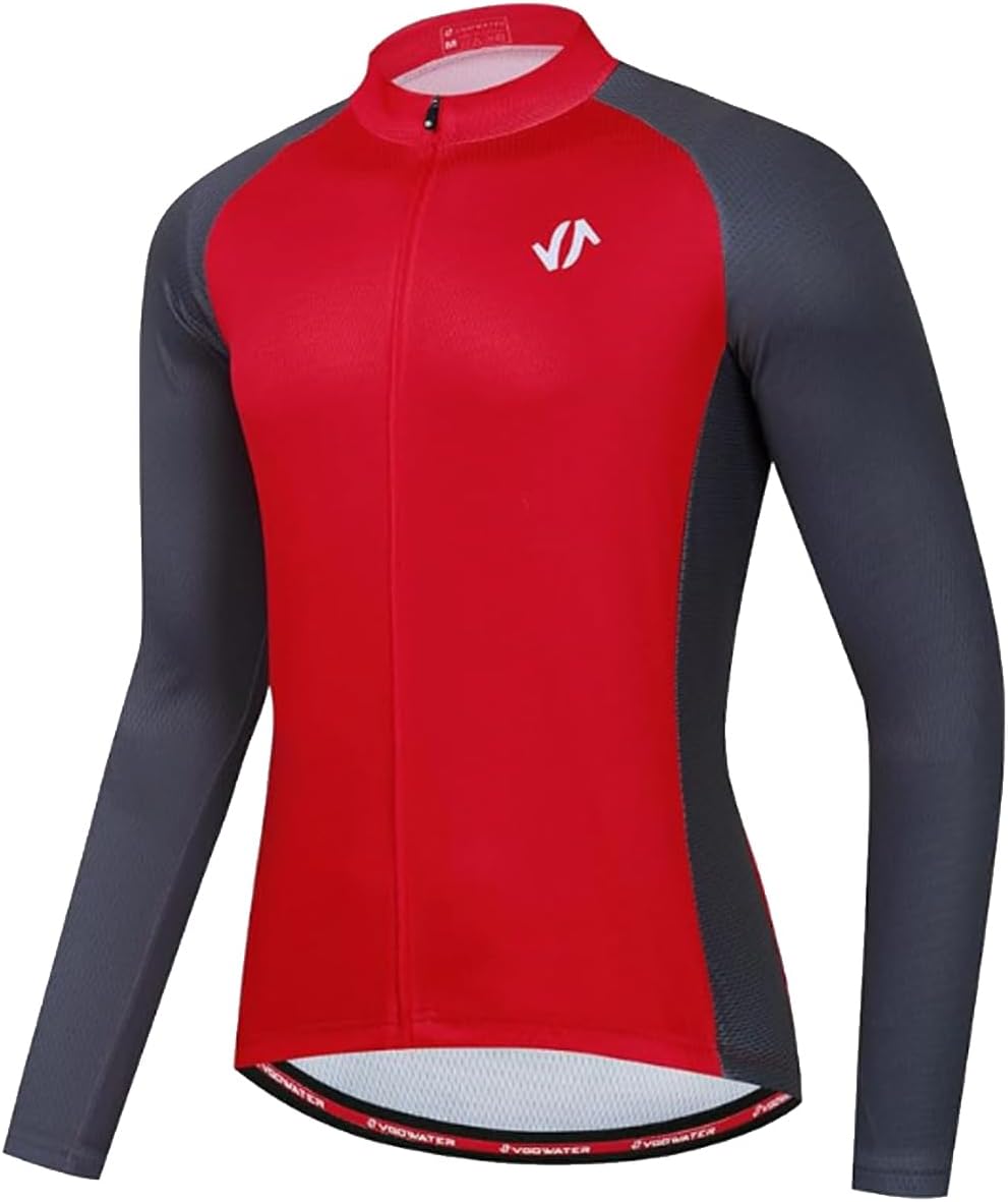 Evervolve Men's Long Sleeve Cycling Jersey Soft Bicycle Jacket Biking Clothes - C-red\/Dark Grey