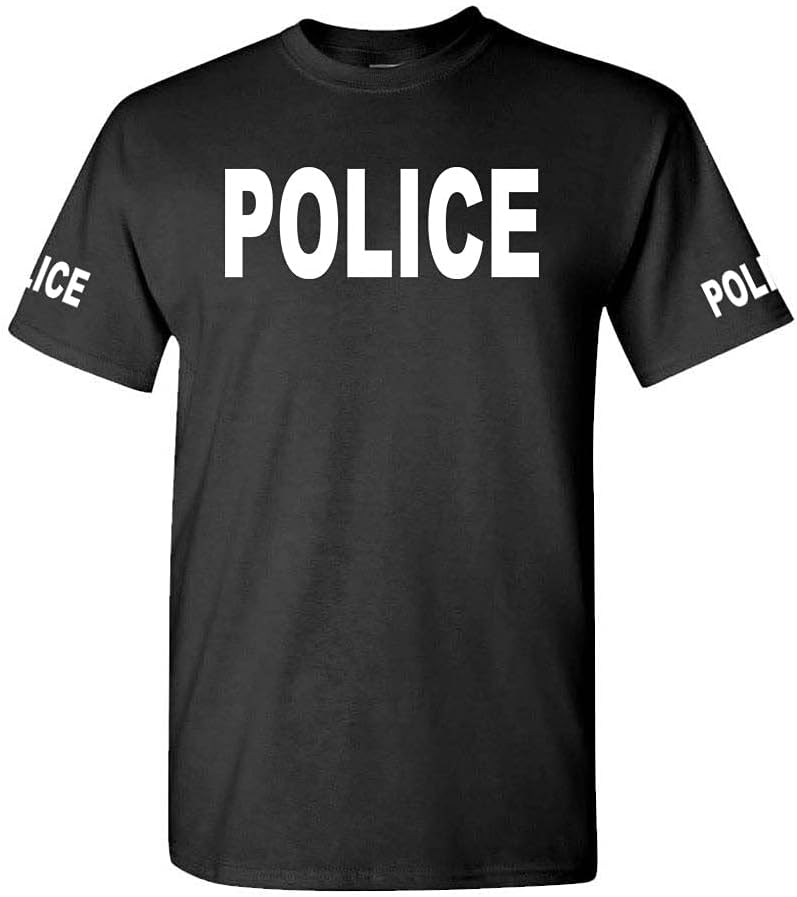 Cold Harbor Police Front and Sleeve Lettering Graphic T-Shirt, Black, S - As Pictured