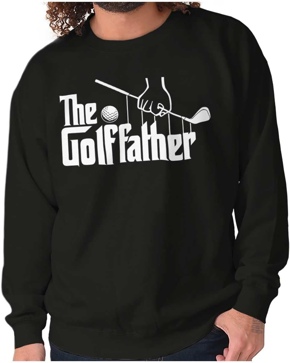 Brisco Brands Funny Fathers Italian Mafia Puppet Movie Logo Men's Graphic Crewneck Sweatshirt - The Golf Father Black