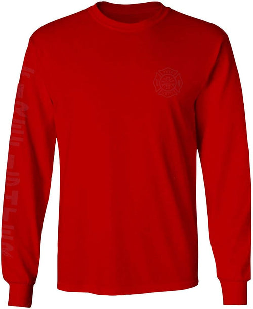 0121. America Patriotic Firefighter Support Seal Thin Red Line Fonts Fireman Long Sleeve Men's - Red