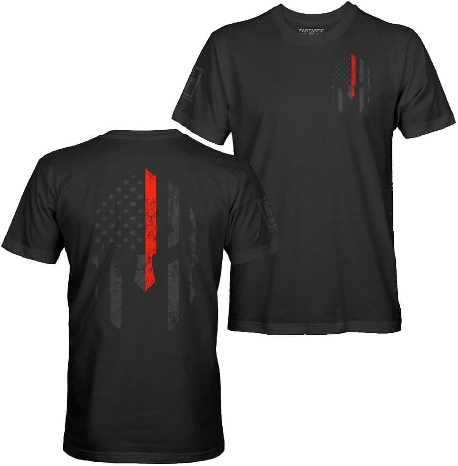 American USA Flag Patriotic Spartan Men's T-Shirt - Black - Red Line