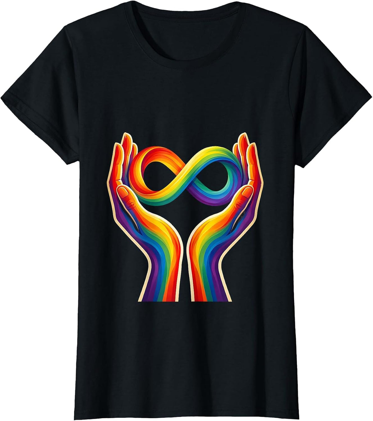 Women's Autism Awareness Hands Cradling Infinity Symbol T-Shirt - Black