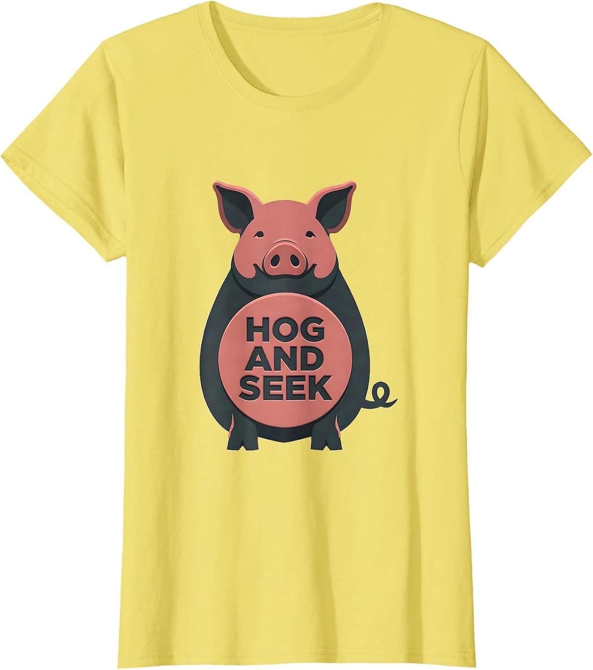 Hog And Seek Funny Pig Farm Animal Lover Novelty T-Shirt - Lemon Yellow