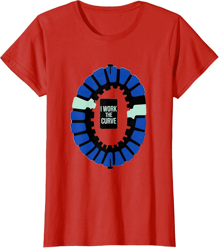 Women's I Work The Curve Hard-Edge Chiropractic Spine Humor T-Shirt - Red