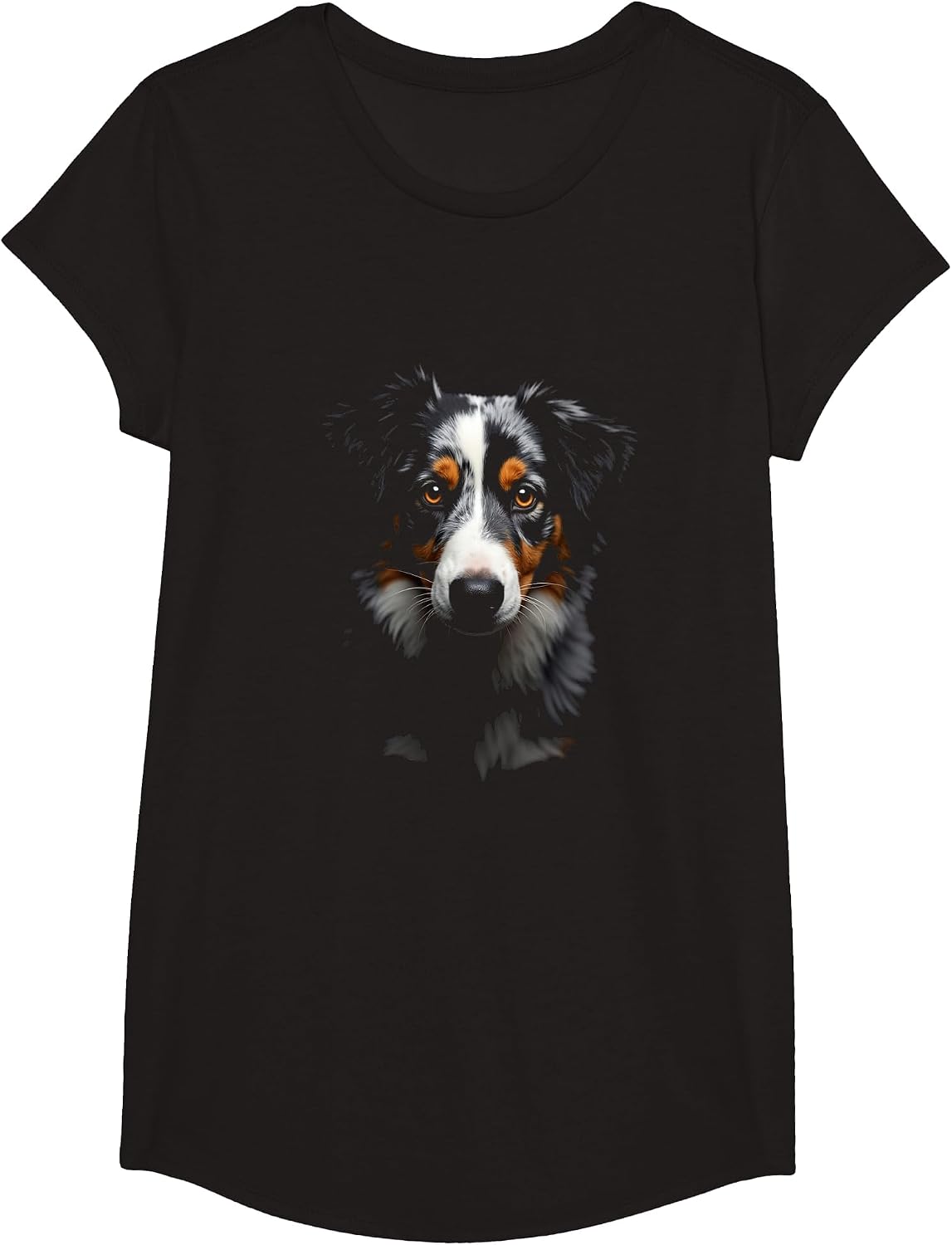 Black Australian Shepherd Dog Aussie Face T-Shirt - Girls Black