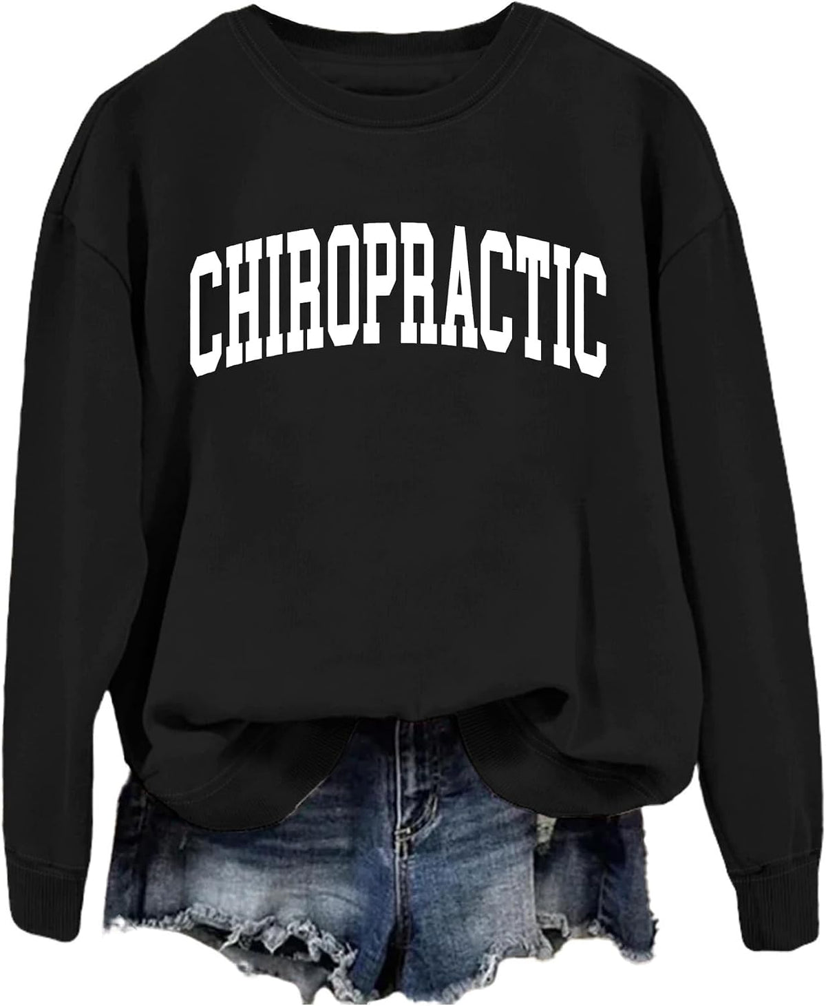 SAUIVD Chiropractic Sweatshirt for Women Chiropractor Assistant Shirt Funny Coworker Gifts Long Sleeve Pullover Tops - Black