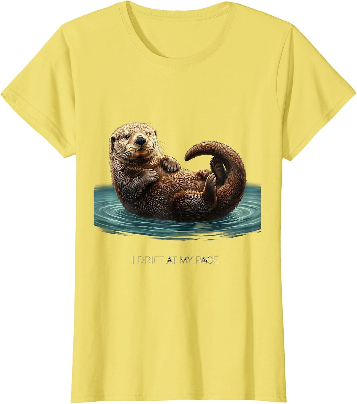 Women's I Drift At My Pace Funny Sea Otter Lover Nature Humor T-Shirt - Lemon Yellow