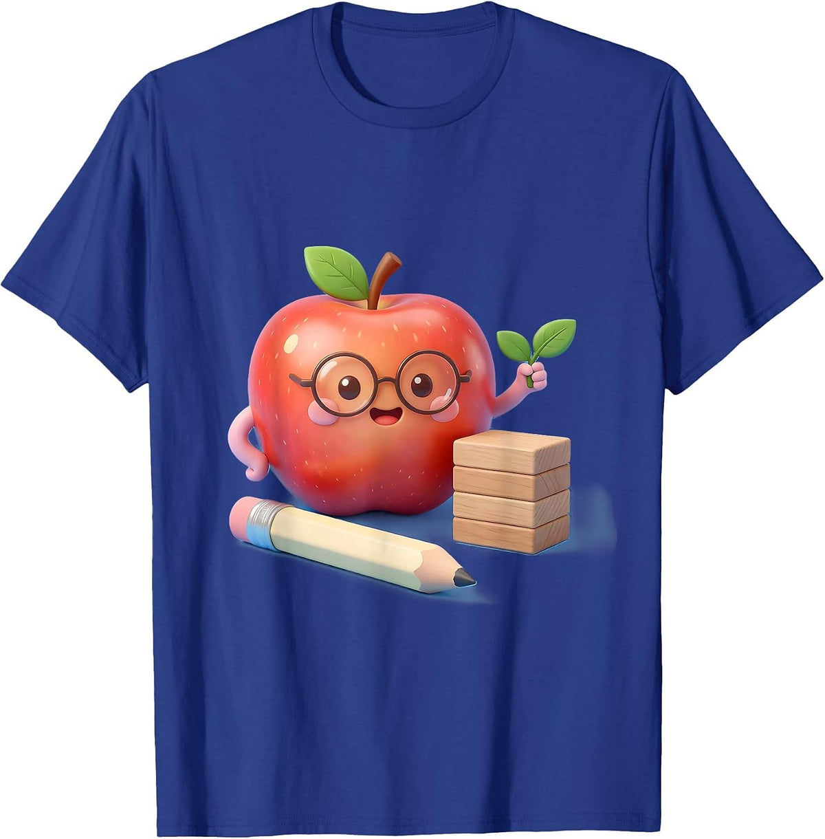 Smiling Apple Teacher Kawaii Pencil Back To School T-Shirt - Royal Blue