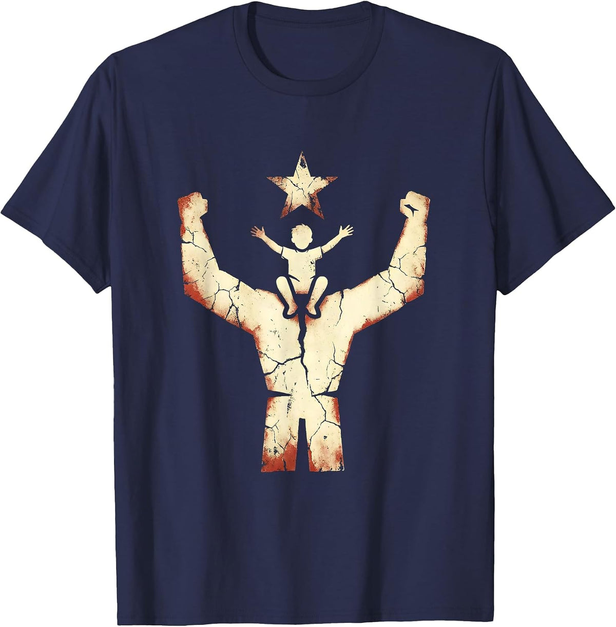 Men's God Family Country Father and Child Lifting Design T-Shirt - Navy Blue
