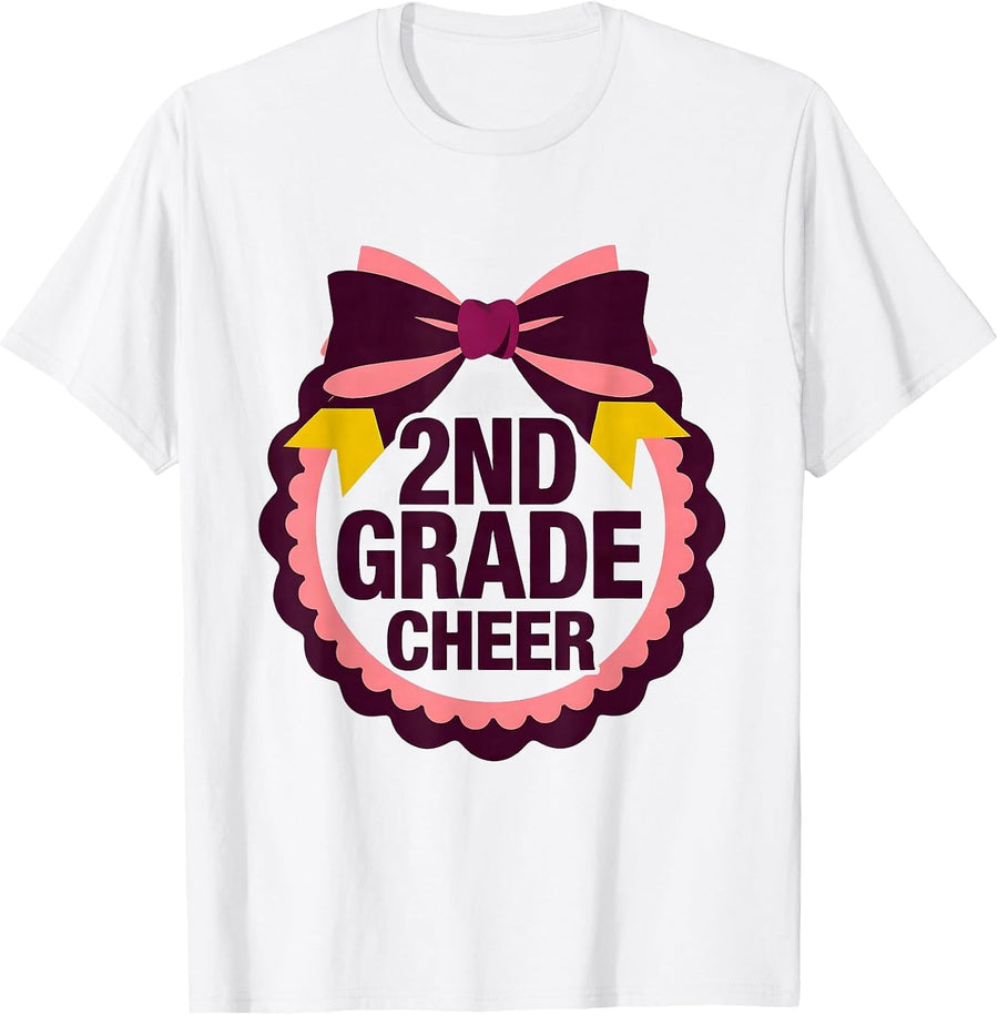 Men's 2nd Grade Cheer Coquette Bow Back to School Second Grade T-Shirt - White