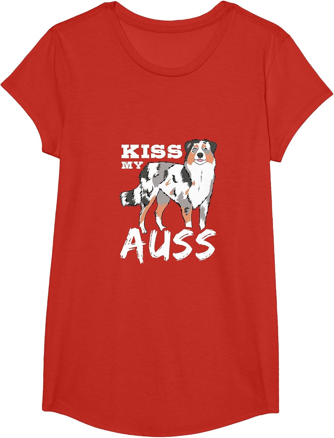 Australian Shepherd Kiss My Auss Aussie Owner Dog Lover T-Shirt - Girls Red