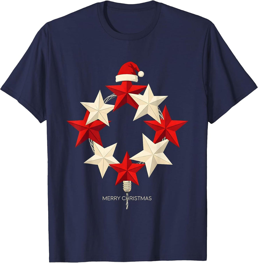 Merry Christmas Santa Hat Family Matching Holiday Pajama Set T-Shirt - Navy Blue
